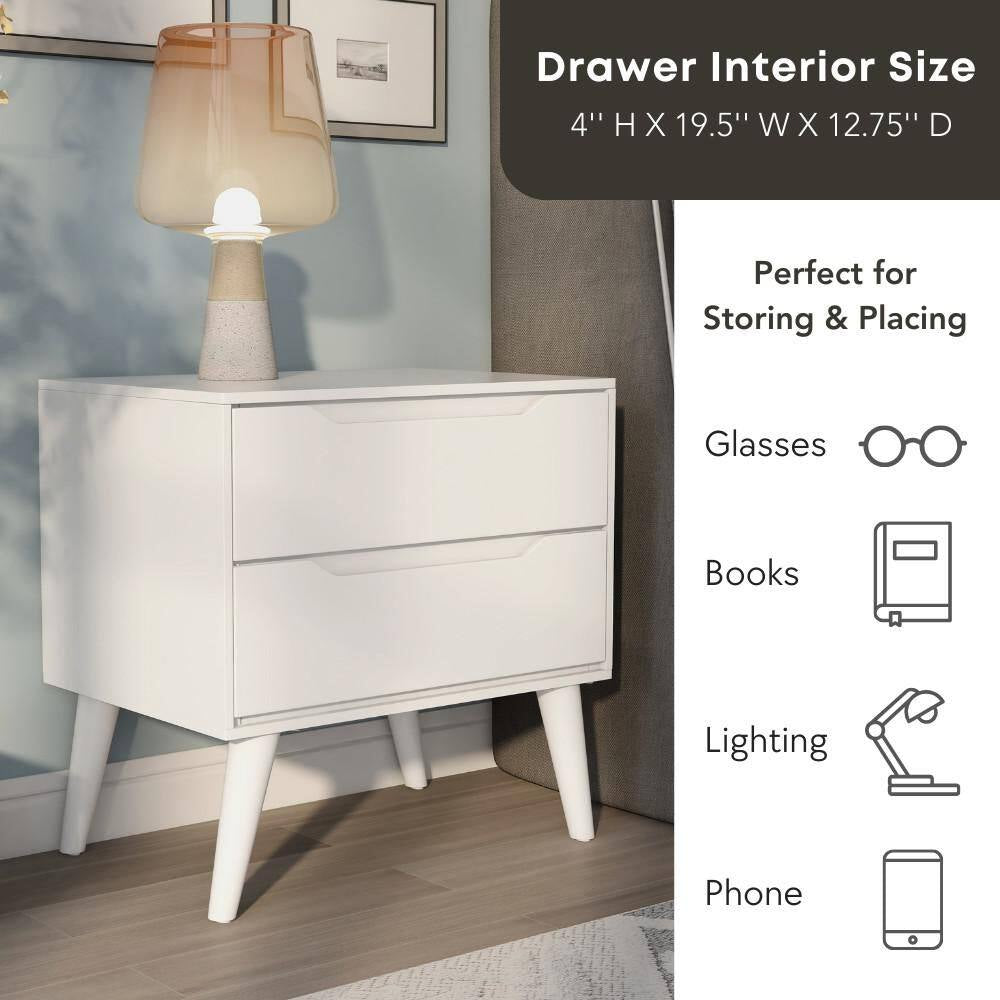 Mackie 2-Drawer Mid Century Modern White Nightstand