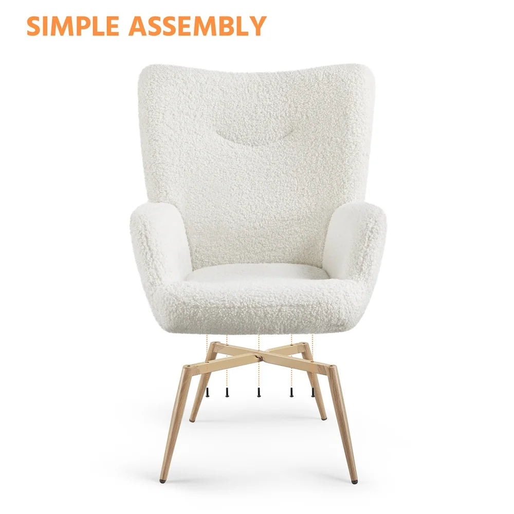 Mid-Century Modern Wingback Accent Chair, White Boucle