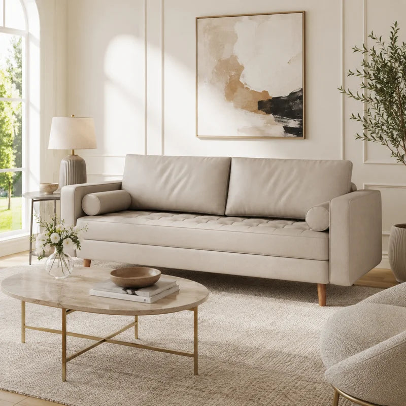 Bridgeview Leather Mid Century Modern Upholstered Square Arm Sofa or Loveseat