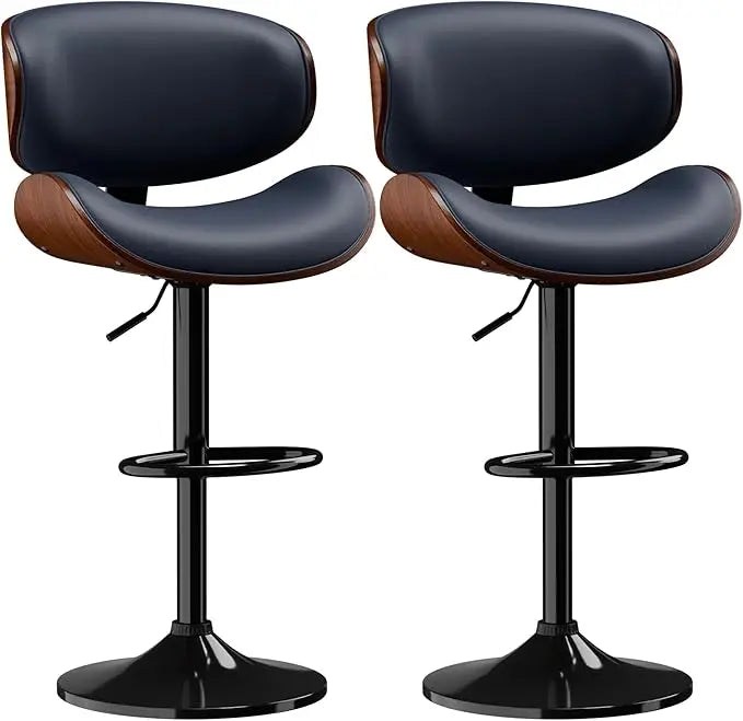 Fontaine Collection | Arched Leather-Wrapped Swivel Stools - highlighting material texture and craftsmanship detail in a Mid-Century Modern living room setting.
