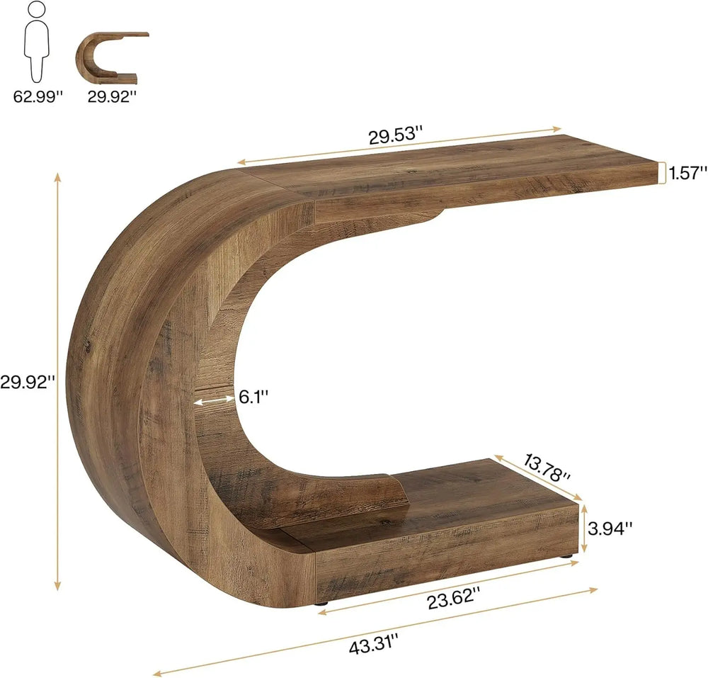 Mid-Century Modern C-Shaped Console Table - Elegant Wood Accent for Entryway & Living Room