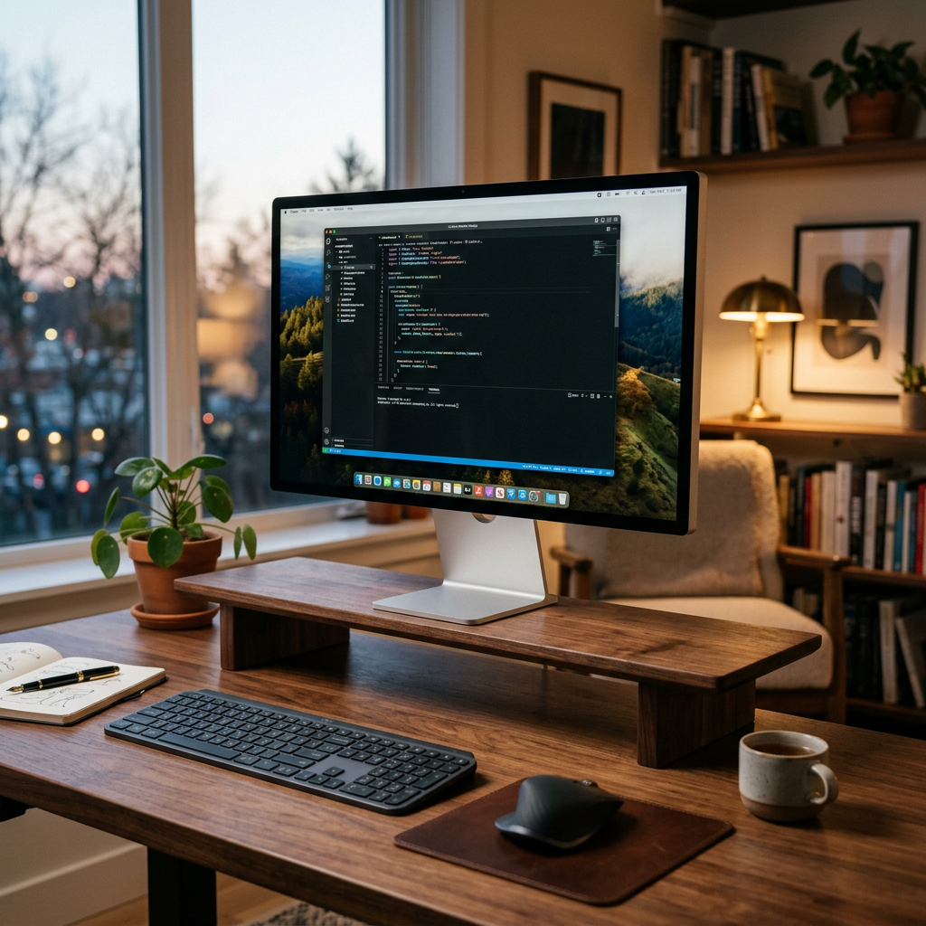 Single Monitor Riser | American Walnut - Gallery-grade desk poise.