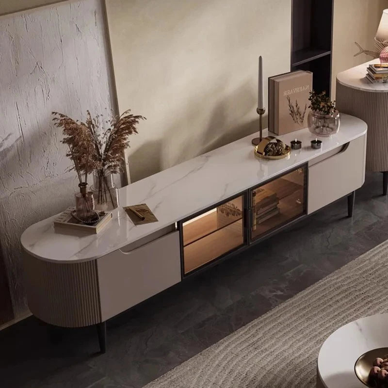 Ellington Collection | Tapered-Leg Brass-Accented Walnut Console - styled from an alternate angle revealing dimensional depth in a Mid-Century Modern entryway setting.