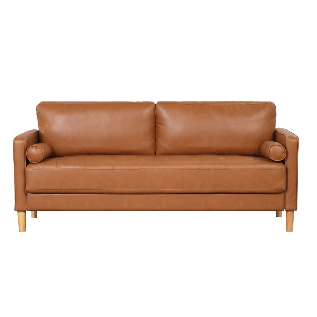 Lorelei Mid-Century Modern Sofa, Caramel Brown Faux Leather