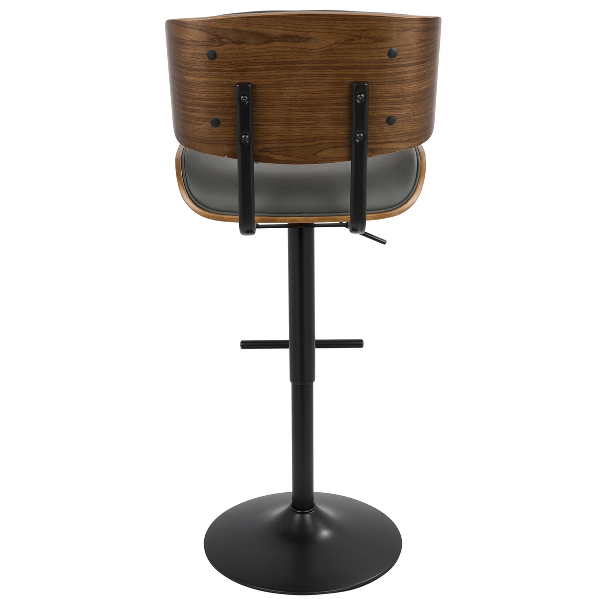 Lombardi Mid-Century Modern Adjustable Barstool in Walnut with Grey Faux Leather by