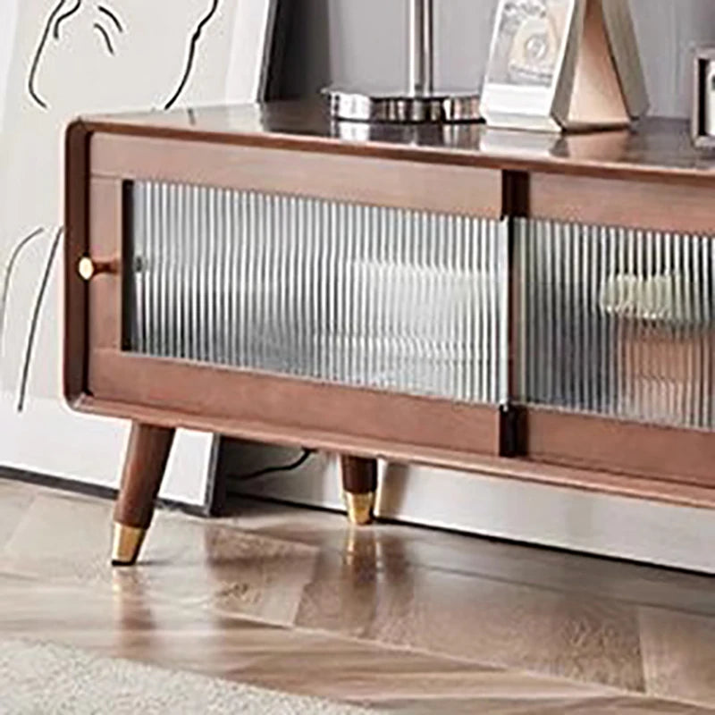 Belmont Collection | Hairpin-Legged Nordic Walnut Media Console - featuring close-up joinery and artisanal finish quality in a Mid-Century Modern entryway setting.