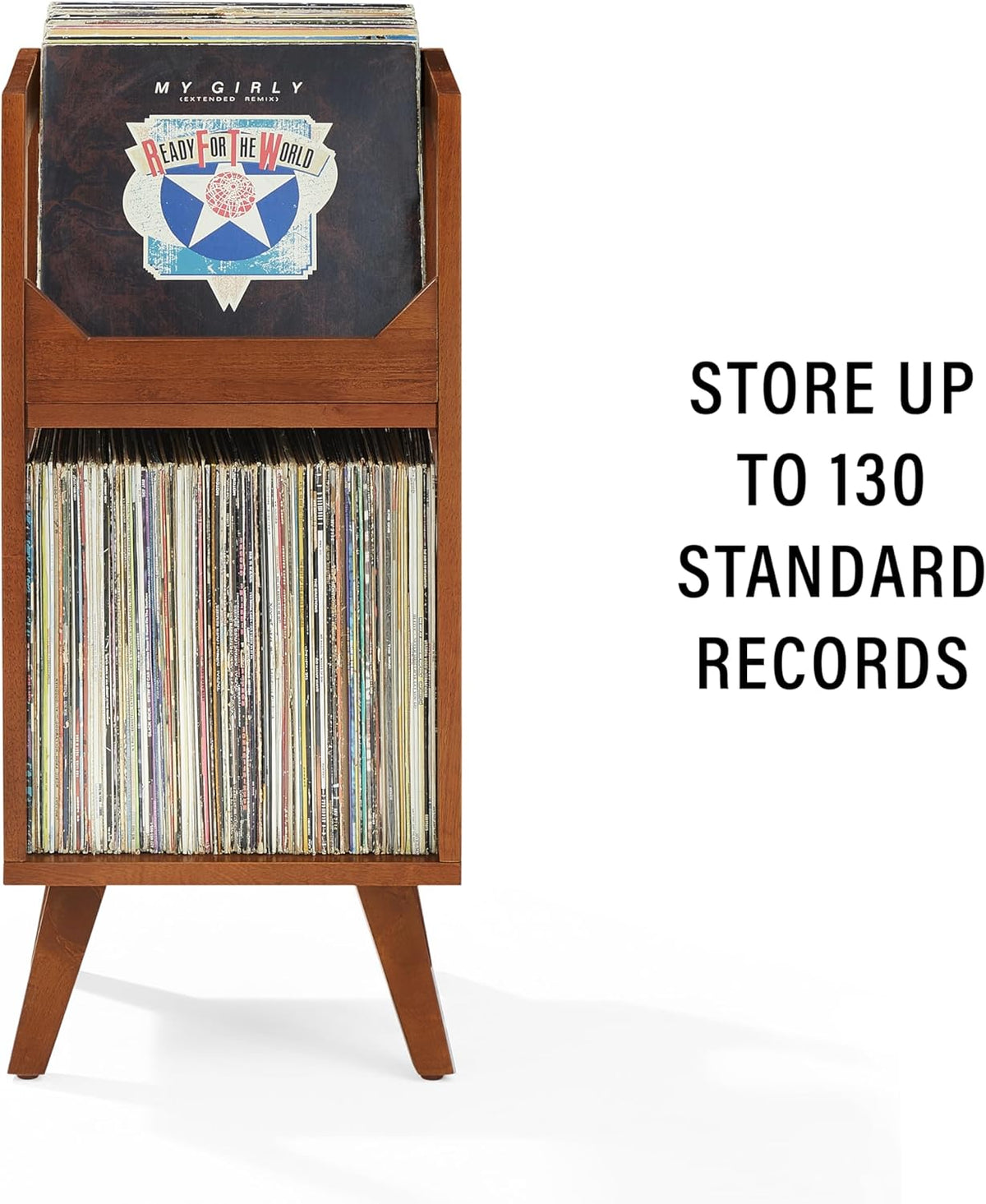 Asheville Small Mid-Century Modern Record Stand, Vinyl Storage, Holds up to 130 Records, Walnut