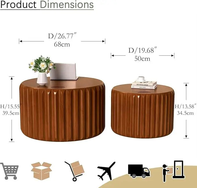 Belmont Collection | Tapered-Leg Circular Walnut Nesting Tables - revealing tonal warmth and surface patina under ambient light in a Mid-Century Modern living room setting.