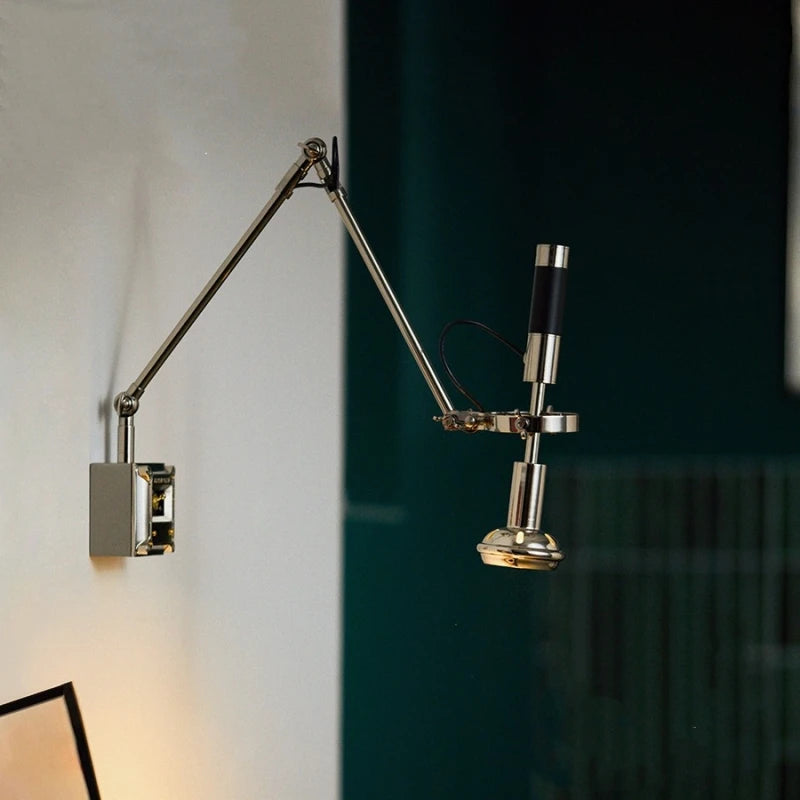 Ellington Collection | Geometric Chrome-Detailed Chrome Copper Sconce - detail view 16 revealing design nuance in a Mid-Century Modern living room setting.
