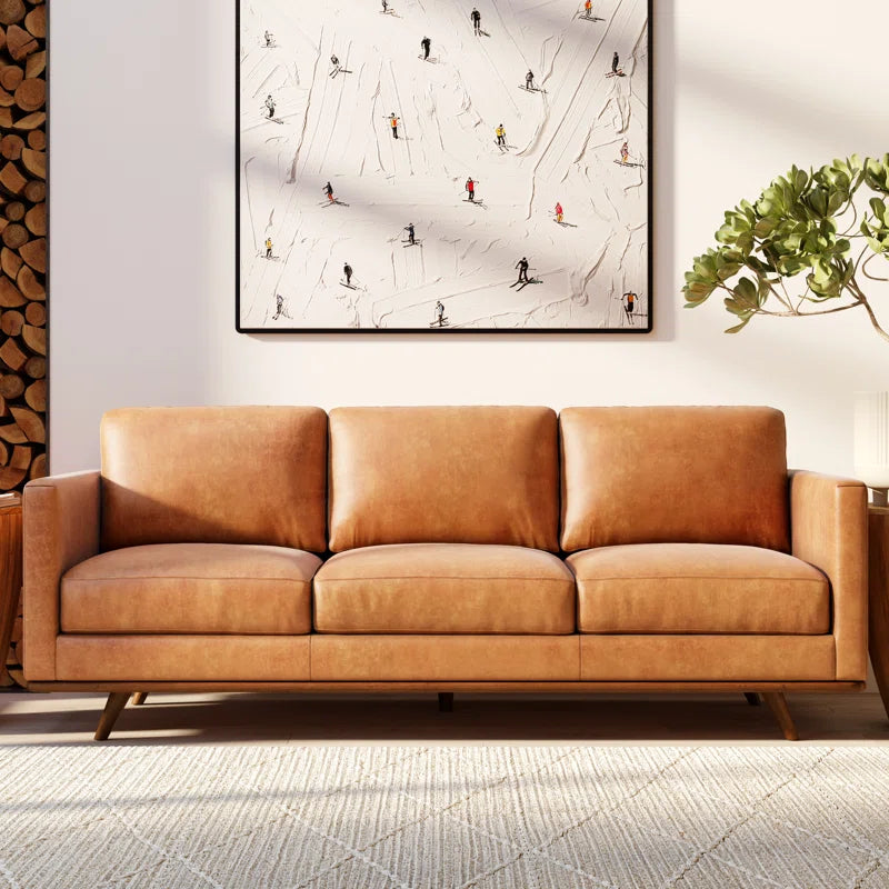 Nolita 85" Full-Grain Genuine Italian Leather Square Arm Sofa