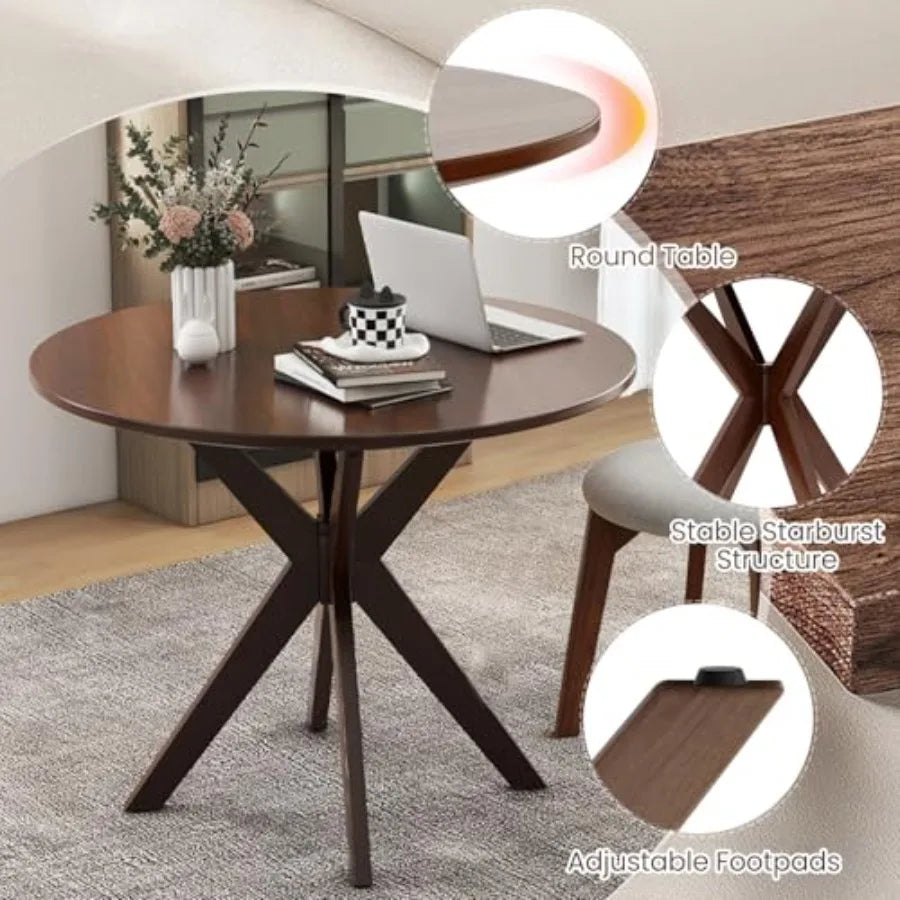 Ellington Collection | Tapered-Leg Round Walnut Bistro Set - styled from an alternate angle revealing dimensional depth in a Mid-Century Modern living room setting.