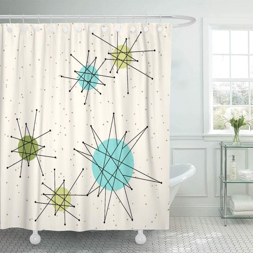 Artsocket Shower Curtain Mid Iconic Atomic Starbursts Century Modern Sputnik NEW