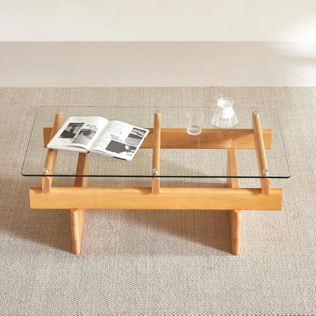 Ellington Collection | Rectangular Walnut Coffee Table - highlighting material texture and craftsmanship detail in a Mid-Century Modern living room setting.