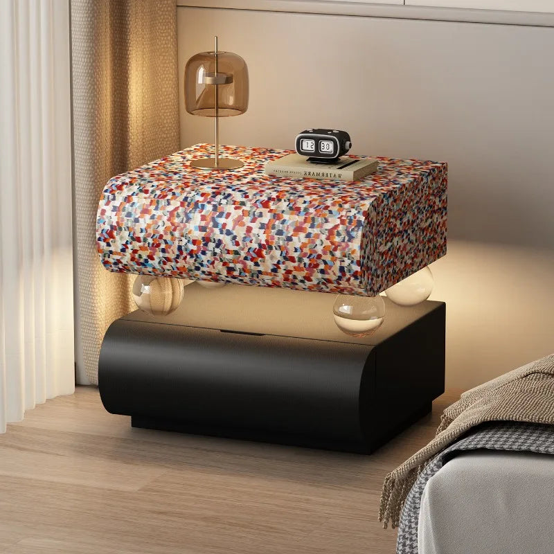 Belmont Collection | Tapered-Leg Nordic Nordic Bedside Table - detail view 17 revealing design nuance in a Mid-Century Modern bedroom setting.