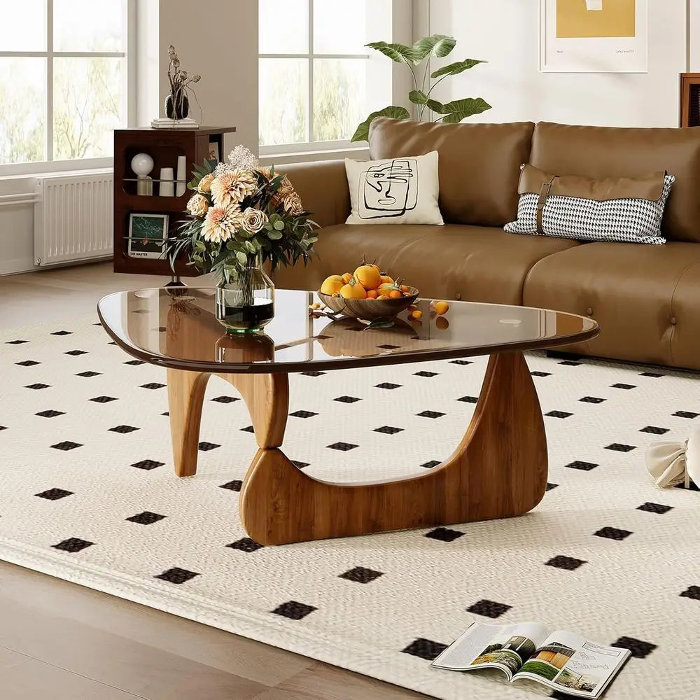 Dresden Collection | Tapered-Leg Atomic-Era Walnut Coffee Table - presented at scale within a designed interior in a Mid-Century Modern living room setting.