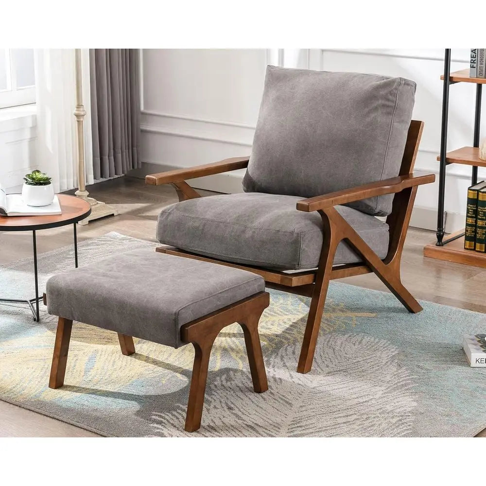 Ellington Collection | Tapered-Leg Gold-Trimmed Walnut & Leather Set - highlighting material texture and craftsmanship detail in a Mid-Century Modern living room setting.