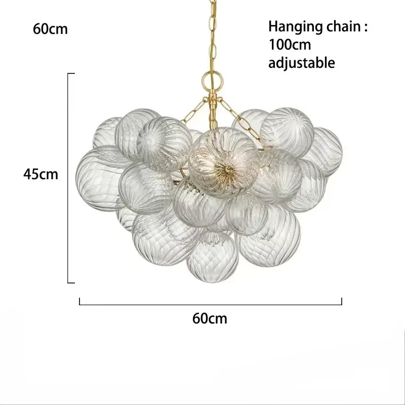 Mid Century Ribbed Glass Pendant Light - Clear Bubble Ball Elegance