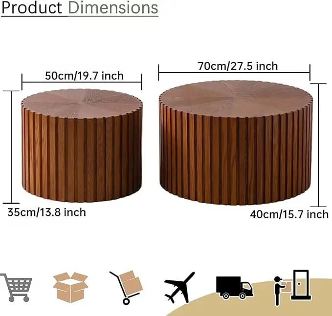 Belmont Collection | Tapered-Leg Circular Walnut Nesting Tables - framed in an editorial still-life composition in a Mid-Century Modern living room setting.