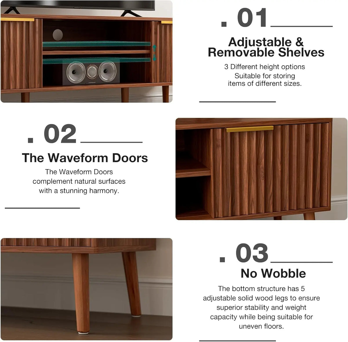 Ellington Collection | Panoramic Fluted Walnut Console - presented at scale within a designed interior in a Mid-Century Modern entryway setting.