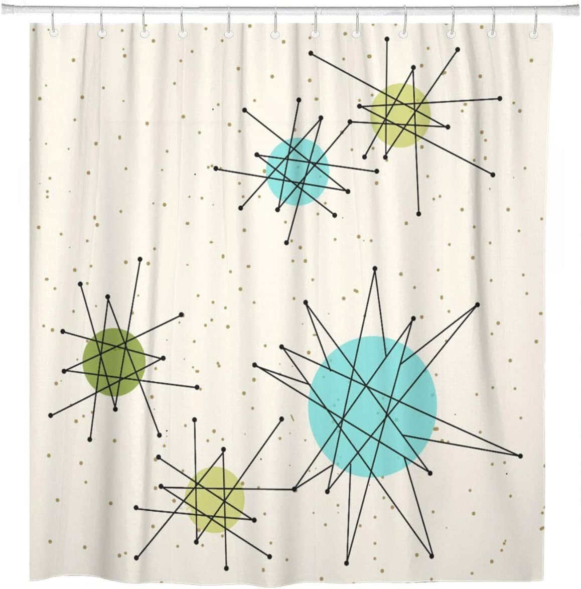 Artsocket Shower Curtain Mid Iconic Atomic Starbursts Century Modern Sputnik NEW