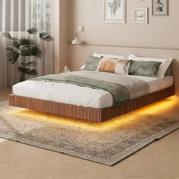 Dresden Collection | Fluted Steel-Framed Walnut Platform Bed - highlighting material texture and craftsmanship detail in a Mid-Century Modern bedroom setting.