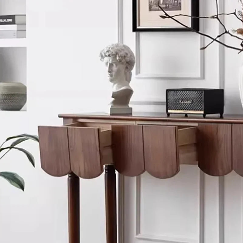 Ellington Collection | Atomic-Era Entryway Walnut Console - showcasing full sculptural form and curated finish in a Mid-Century Modern entryway setting.