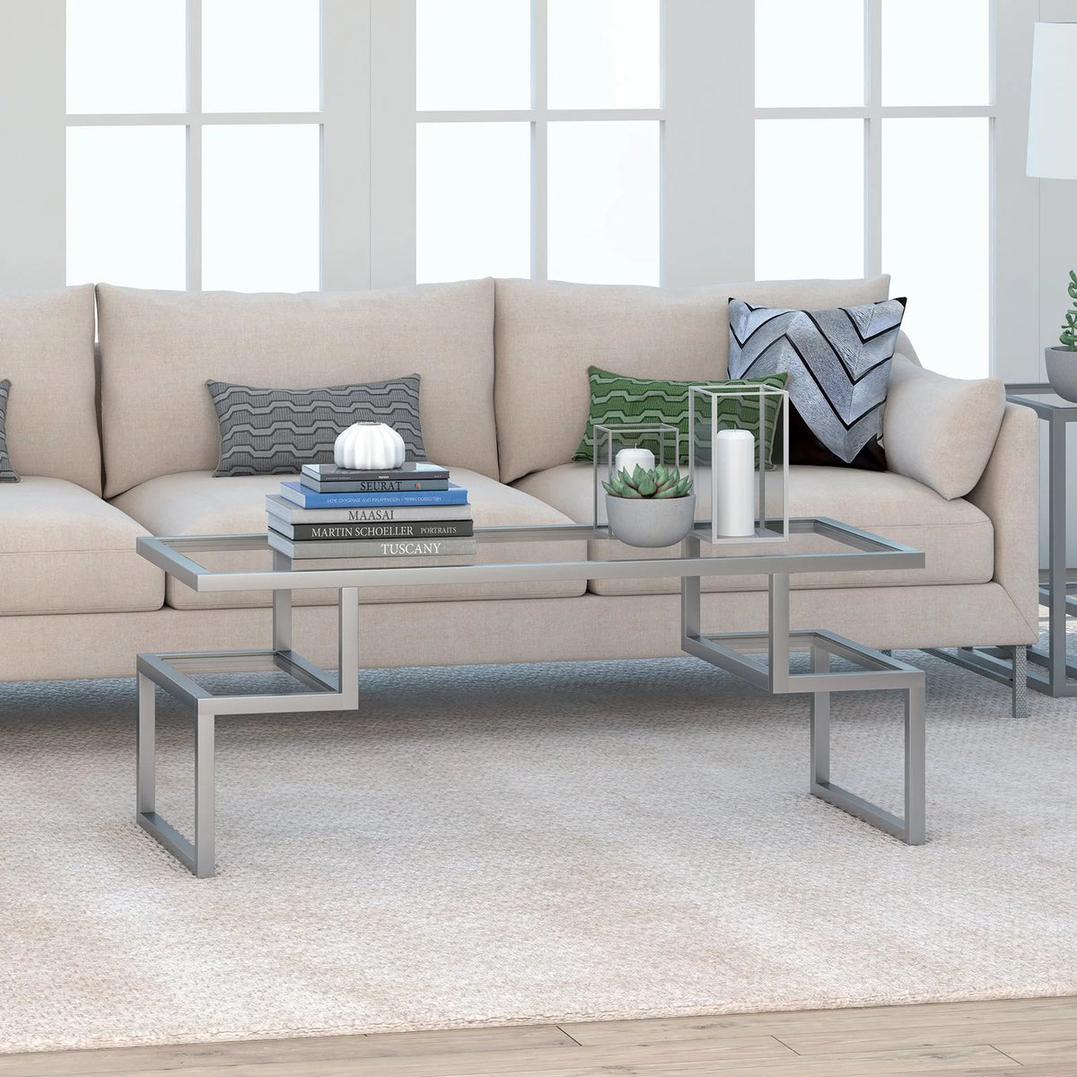 Zander 45" Wide Rectangular Coffee Table, Brass