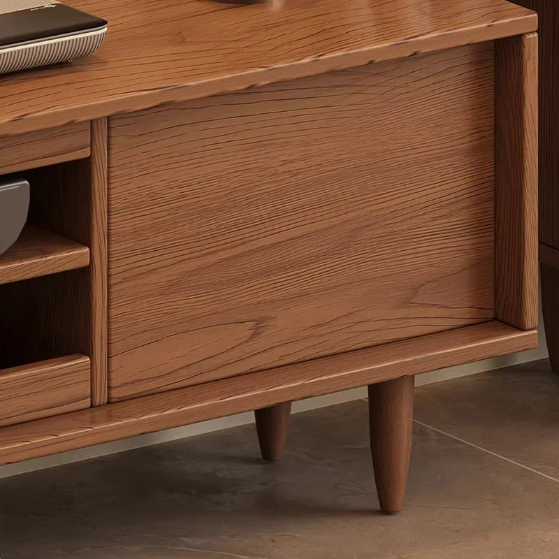 Belmont Collection | Tapered-Leg Atomic-Era Solid Walnut Entertainment Set - showcasing full sculptural form and material finish in a Mid-Century Modern living room setting.