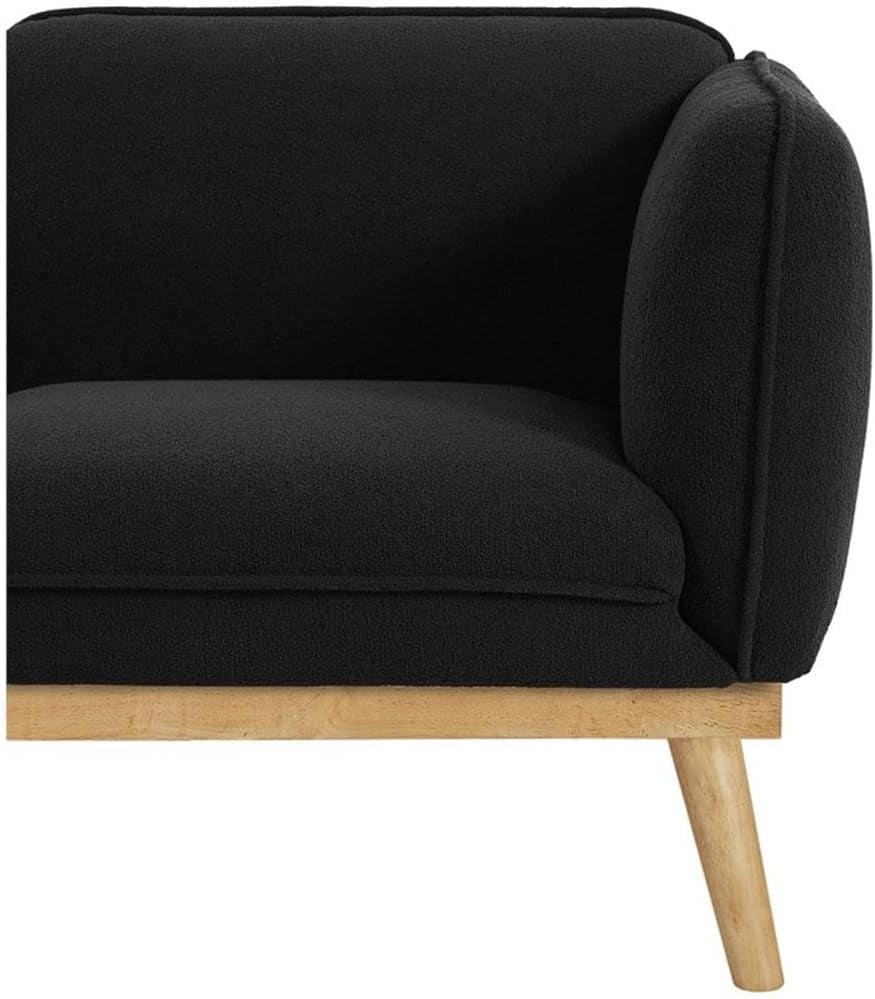 Meridian Furniture 159Black-S Nolita Collection Mid-Century Modern Boucle Fabric Upholstered Sofa with Rich Black Boucle Fabric, Natural Finish Solid Wood Base, 82" W X 32.5" D X 32" H, Black
