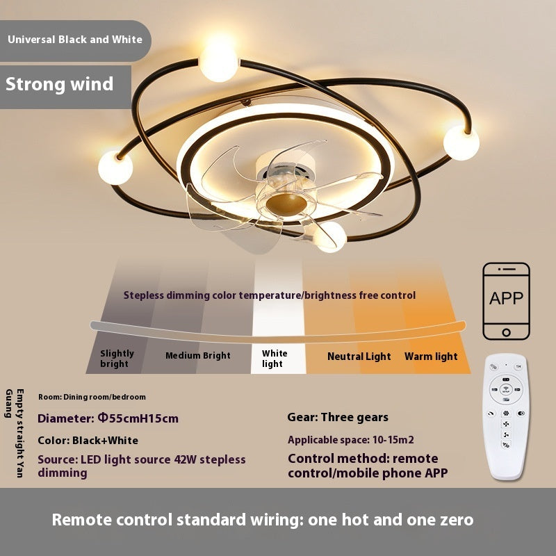 Fontaine Collection | Sculptural Atomic-Era Invisible Ceiling Fan - presented at scale within a designed interior in a Mid-Century Modern living room setting.