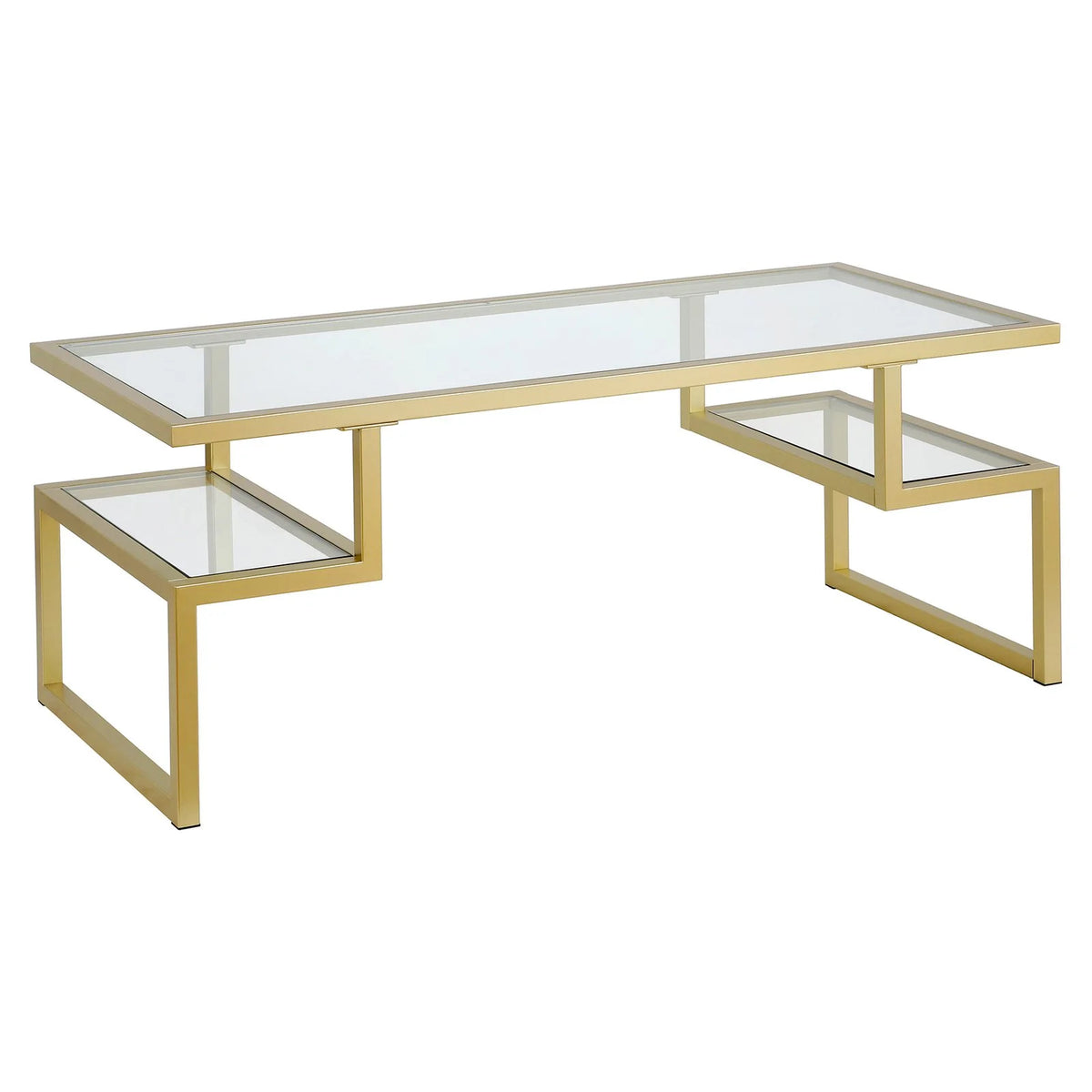 Zander 45" Wide Rectangular Coffee Table, Brass