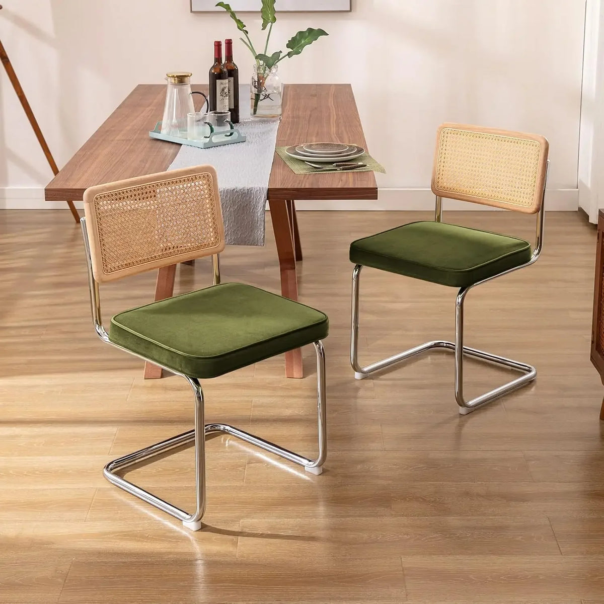 The Cordoba Velvet & Rattan Dining Chair Set