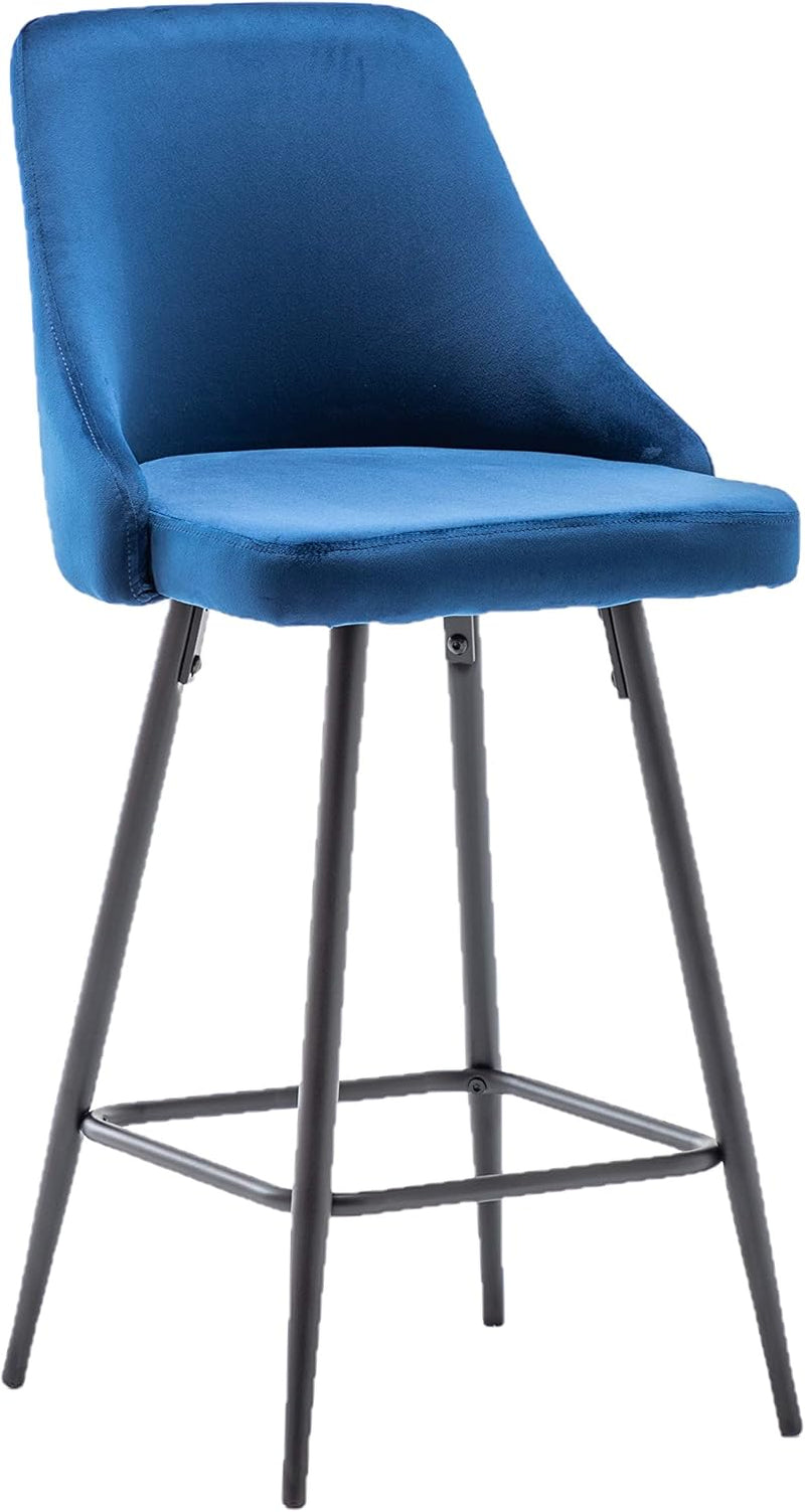 Set of 2,Premium Upholstered Dining 25" Seat Height, High Back Count Stool Bar Chairs, Pack Blue Velvet Barstools