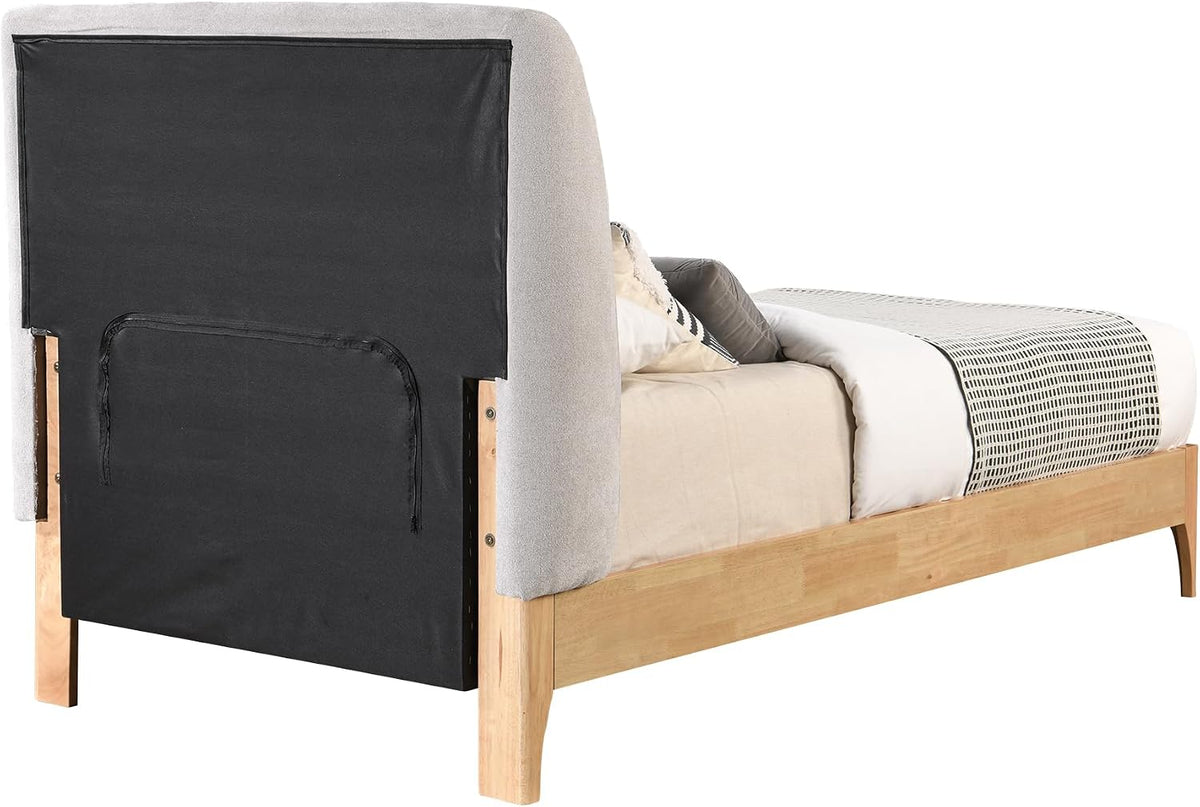 Meridian Furniture Venturagrey-T Ventura Collection Mid-Century Modern Upholstered Twin Bed, Soft Grey Fabric, Finished Rubberwood Legs, Slats, 44" W X 77.5" D X 44.5" H, Grey, Twin