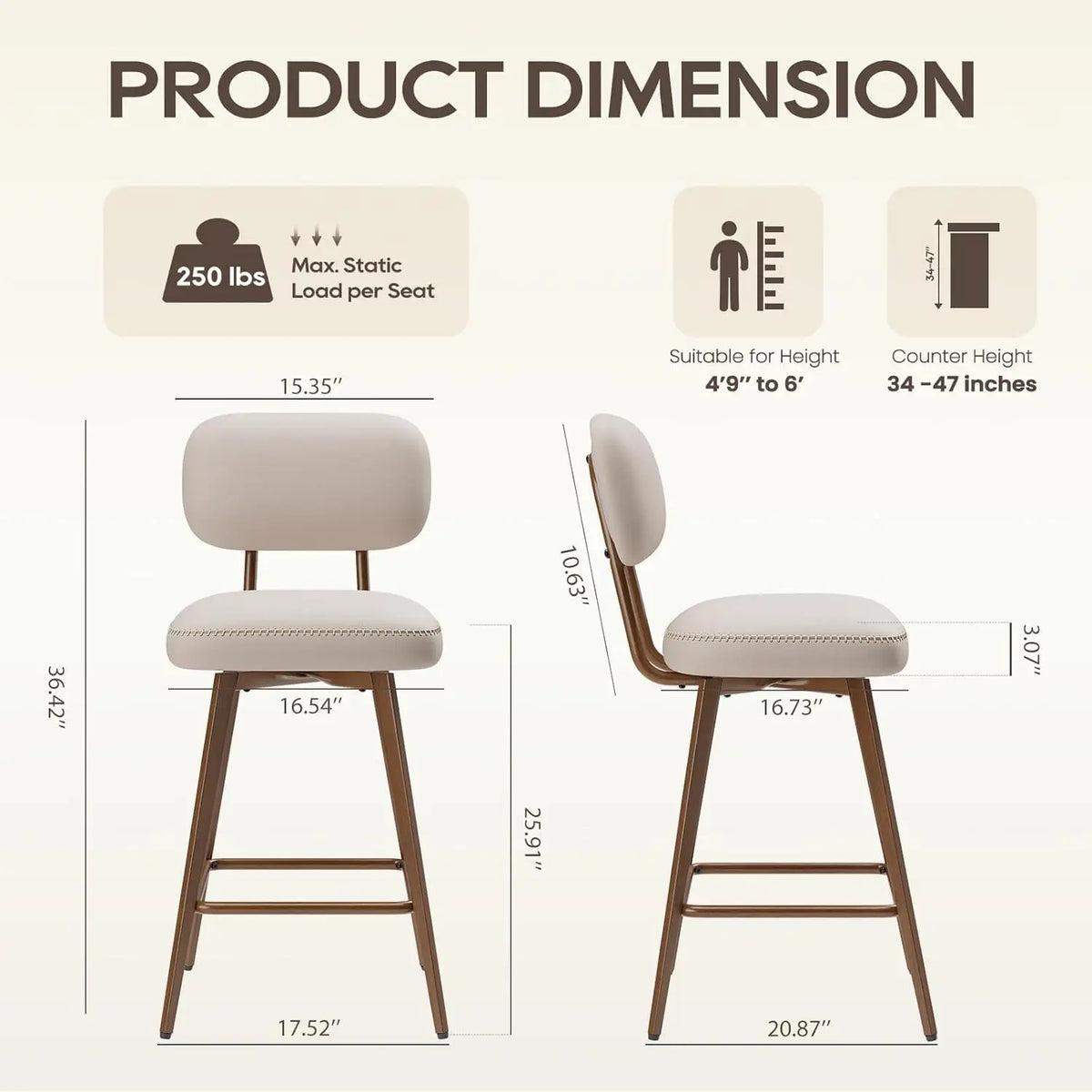 Fontaine Collection | Geometric Brass-Accented Walnut & Brass Bar Stools - Curated Bar Stool for the Modern Living Collection | Woodies ON Woodlawn