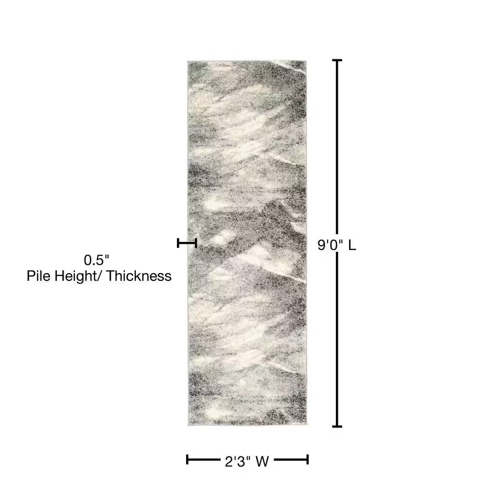 Retro Grey/Ivory 2 Ft. X 9 Ft. Solid Runner Rug