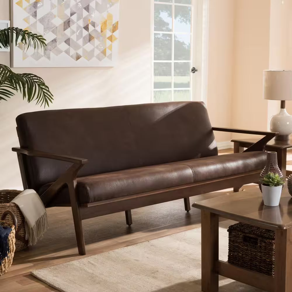 Bianca 72.1 In. Dark Brown Fabric 4-Seater Cabriole Sofa with Wood Frame