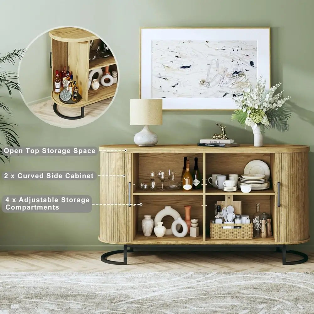 Dresden Collection | Fluted Atomic-Era Fluted Walnut Sideboard - featuring close-up joinery and artisanal finish quality in a Mid-Century Modern living room setting.
