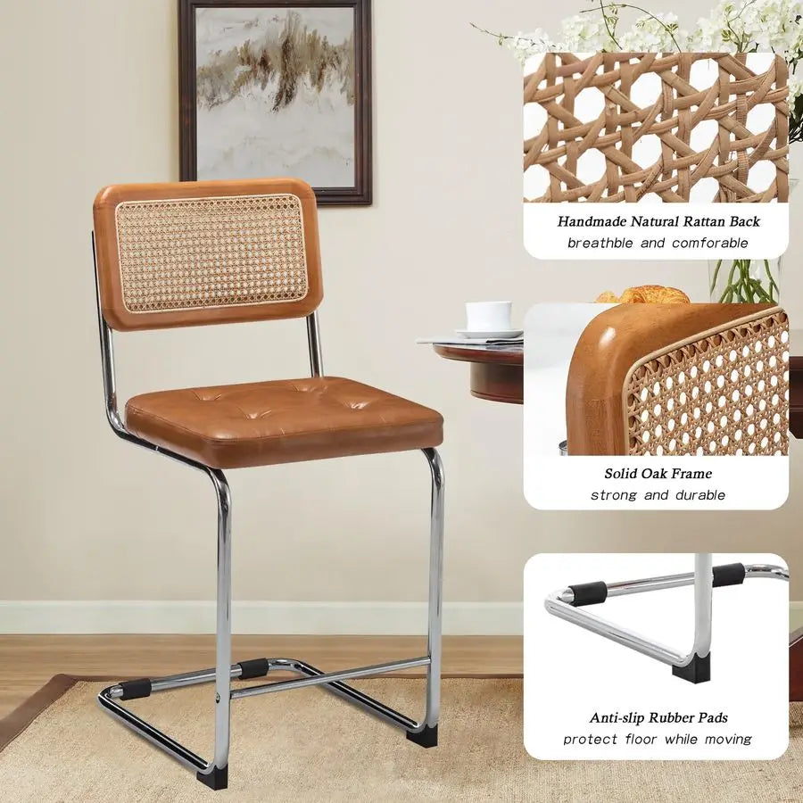 Astoria Collection | Sculptural Rattan-Woven Woven Rattan Bar Stool Set - featuring close-up joinery and artisanal finish quality in a Mid-Century Modern dining room setting.