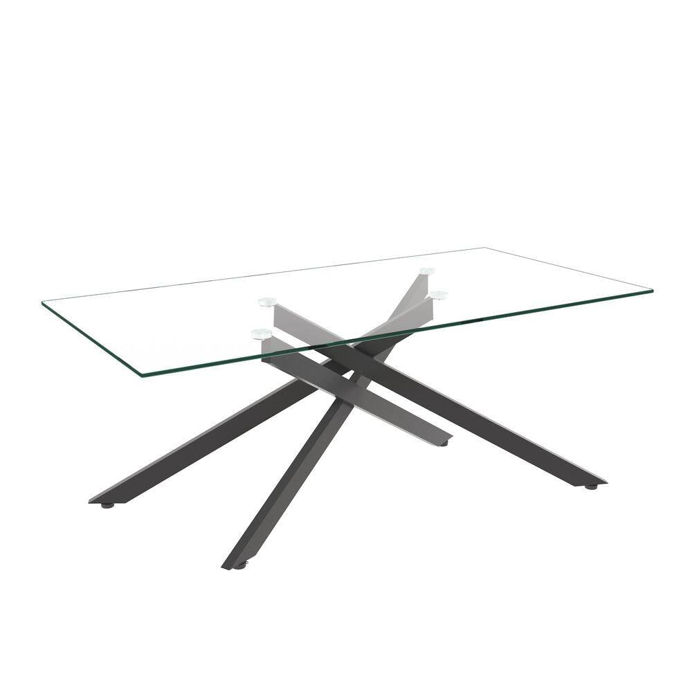 47.2 In. Rectangle Clear Tempered Glass Coffee Table with Black Metal Legs, Modern Living Room Accent Furniture