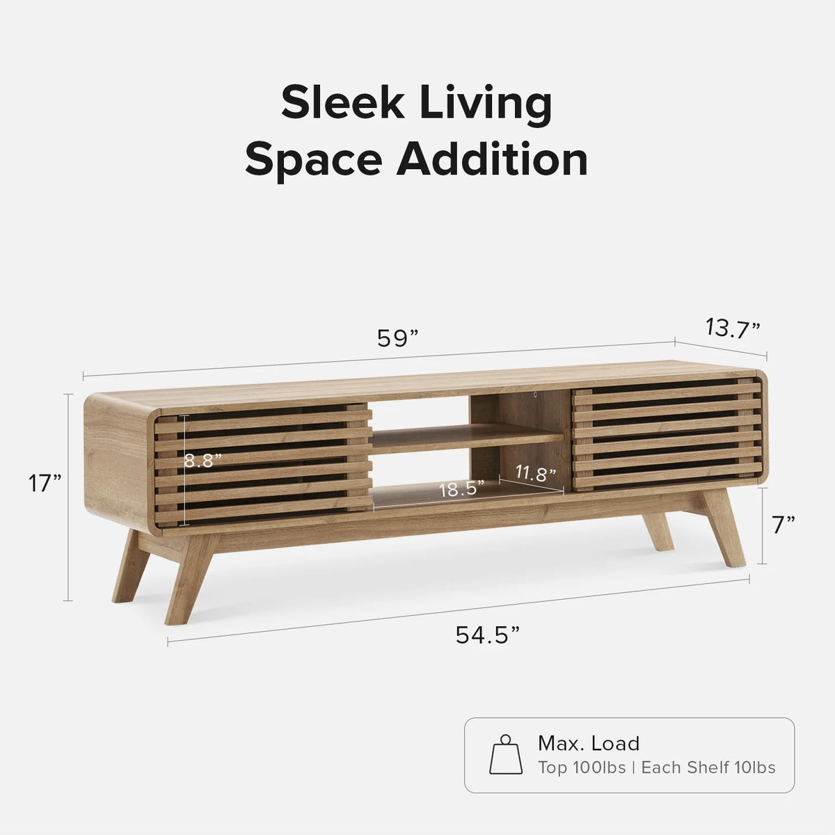 Ensley 59" Low Mid-Century Modern TV Stand Console for TV under 70", Oak