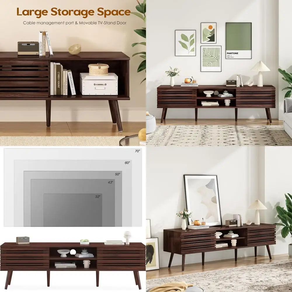 Ellington Collection | Fluted Walnut Media Console - captured in a curated lifestyle vignette in a Mid-Century Modern entryway setting.