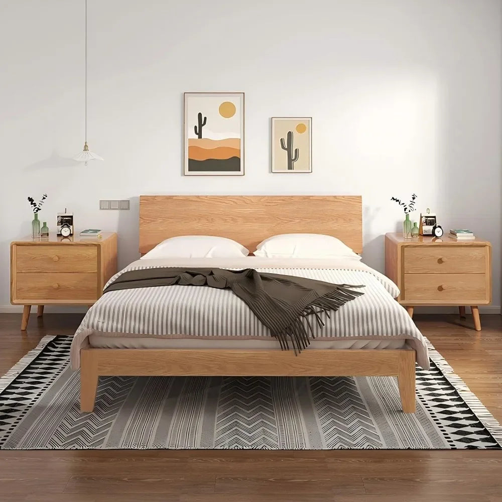 Dresden Collection | Compact Walnut Nightstand - styled from an alternate angle revealing dimensional depth in a Mid-Century Modern bedroom setting.