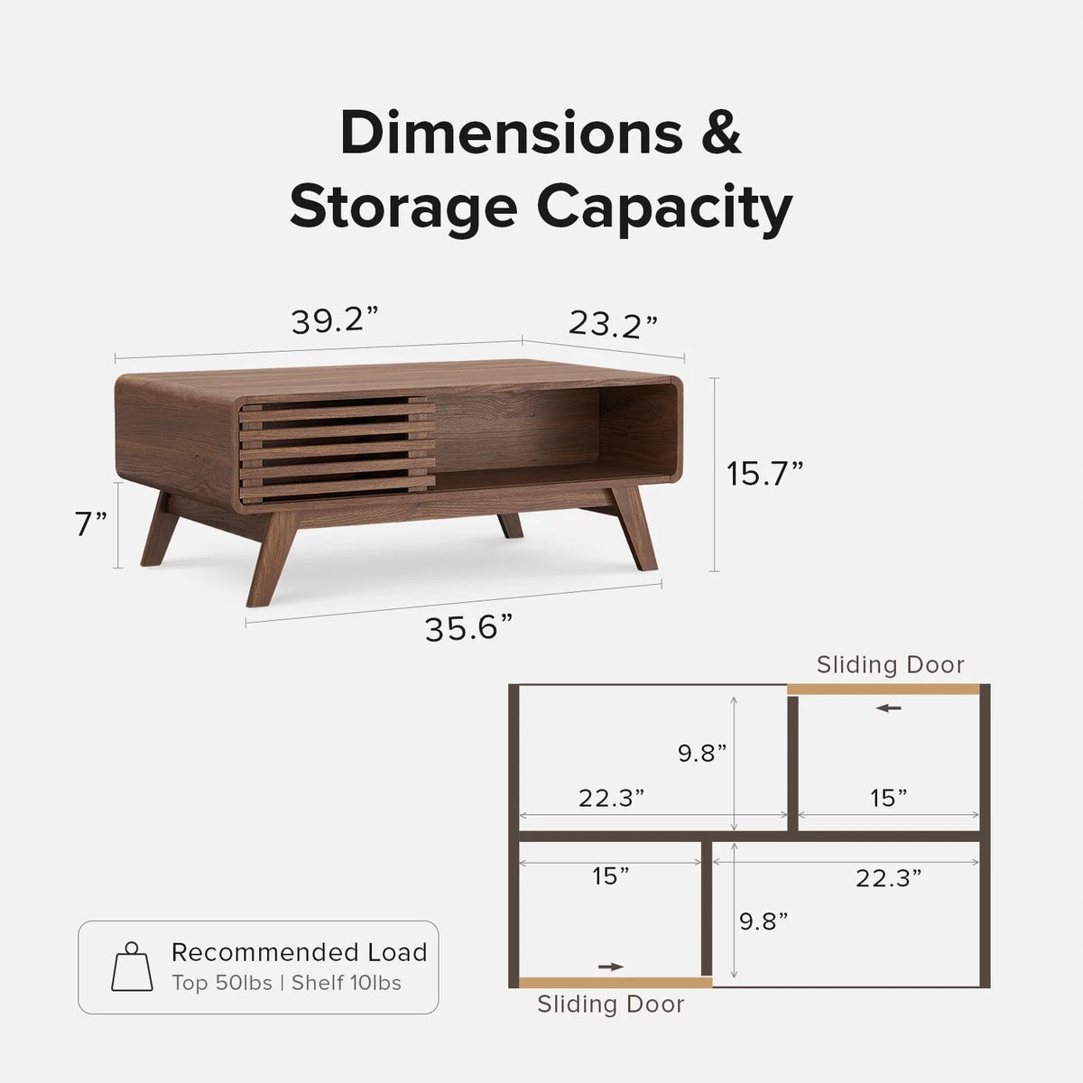 Ensley Mid-Century Modern Coffee Table with Dual Side Storage, Centerpiece for Your Living Room Walnut