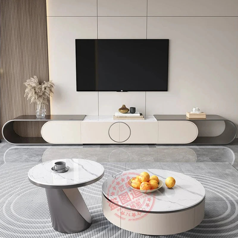 Cordoba Collection | Tapered-Leg Brass-Accented Walnut Media Console - styled from an alternate angle revealing dimensional depth in a Mid-Century Modern entryway setting.