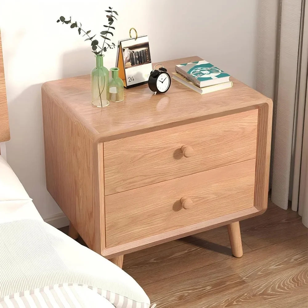 Dresden Collection | Compact Walnut Nightstand - featuring close-up joinery and artisanal finish quality in a Mid-Century Modern bedroom setting.