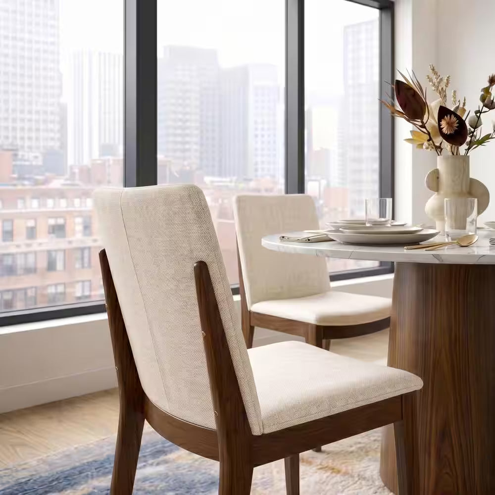 Valentine Mid-Century Modern Beige Fabric Dining Chair (Set of 2)