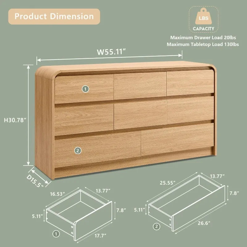Dresden Collection | Sculptural Brass-Accented Walnut 8-Drawer Dresser - featuring close-up joinery and artisanal finish quality in a Mid-Century Modern bedroom setting.