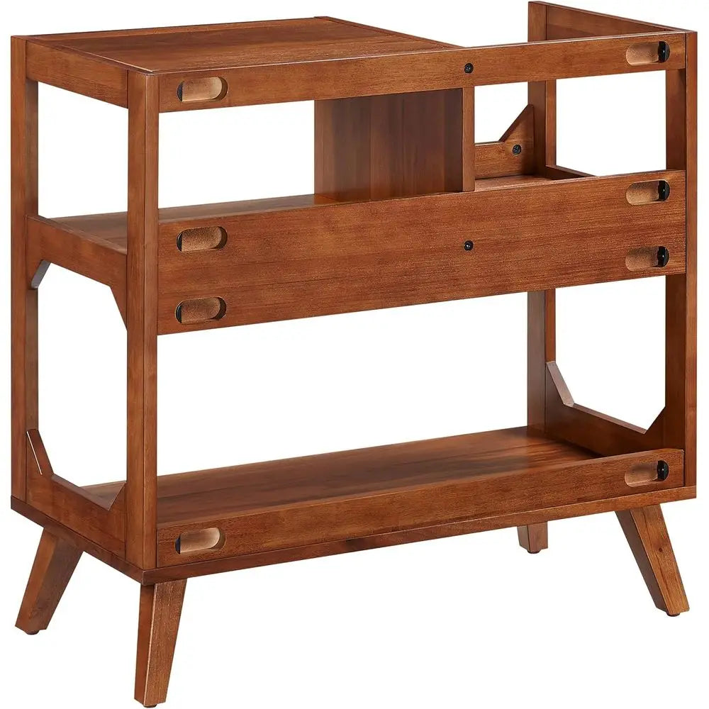Dresden Collection | Hairpin-Legged California Walnut Media Console - captured in a curated lifestyle vignette in a Mid-Century Modern entryway setting.
