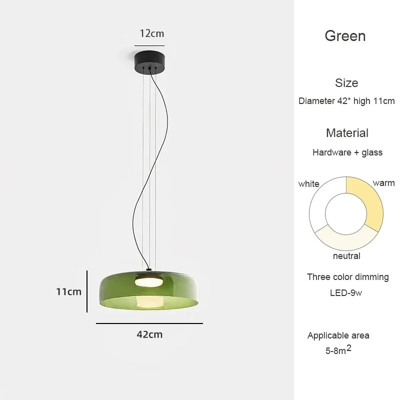 Belmont Collection | Geometric Glass-Topped Blown Glass Pendant - styled from an alternate angle revealing dimensional depth in a Mid-Century Modern living room setting.